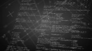 Fondo oscuro con nodos conectados y fragmentos de código disperso, que evocan tecnología avanzada y complejidad digital. Ideal para representar temas de programación, redes o inteligencia artificial.